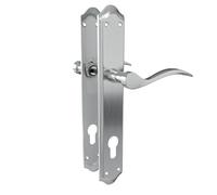 Amig - Poignée de porte avec plaque pour portes intérieures - Acier Zamak - Finition chrome mat - 256 x 48 mm, trou de serrure de 85 mm - Vis antivol incluses - Résistant à la rouille