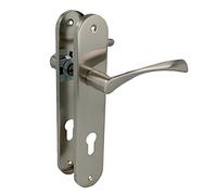 Amig - Poignée de porte en aluminium avec plaque de fixation carrée - 240 x 45 mm - 122 mm - Axe de 8 mm - Trou de serrure de 85 mm - aux portes intérieures et extérieures - Finition nickel brossé