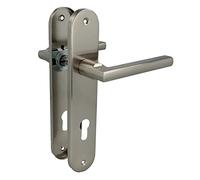 Amig - Poignée de porte - Plaque 240 x 45 mm - Poignée 122 mm - Axe 8 mm - Serrure à 85 mm - Avec serrure - Poignées pour portes intérieures et extérieures - Aluminium finition nickel brossé