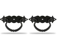 Amig - Poignée Horizontale - Modèle 1003 - En Acier - Quincaillerie Rustique - 100 x 31 mm - Avec Anneau et Plaque Lisse - Finition : Noir (Lot de 2)