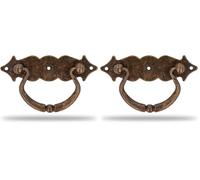 Amig - Poignée Horizontale - Modèle 1003 - En Acier - Quincaillerie Rustique - 100 x 31 mm - Avec Anneau et Plaque Lisse - Finition : Cuir (Lot de 2)