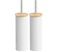 Amig - Porte-brosse WC Naturline - Ø95 x 380 mm - Acier et Bambou - Couleur Blanche - Brosse de Toilette Résistante et Élégante - Design Naturel qui s’Adapte à Tous les Styles de Salle de Bain