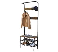 Amig - Porte-manteau avec étagère à chaussures Lukïen - Meuble d’entrée avec banc de style industriel -183x66x32,5 cm - Métal et bois - Noir et marron - Meuble de couloir ou d'entrée