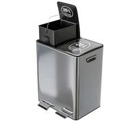 Amig - Poubelle de Recyclage Double avec Pédales Mod. RECIK EVO - 45 x 30 x 52 cm - 2 Compartiments de 20 L - Acier inoxydable - Argenté