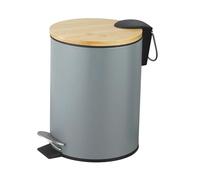 Amig - Poubelle de salle de bain à pédale 3 litres Mod. Naturline - Couleur grise et bambou - Ouverture hygiénique sans contact - Ø16,8 x 23 cm - Acier inoxydable laqué