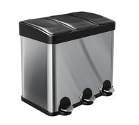 Amig - Poubelle Triple avec Pédales 45 litres | 3 Compartiments Amovibles de 15 litres | Poubelle de Recyclage pour la Cuisine | Acier inoxydable | 60 x 37 x 49 cm | Argent