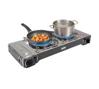Amig - Réchaud de Camping | Cuisine Portable | 2X Brûleurs | Inclut Plancha - Grille en Fonte | Acier Inoxydable | Puissance 2,2 kW x 2 | Compatible avec Cartouches B-250