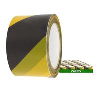 Amig - Lot de 24 rubans de balisage | 200 m de long x 70 mm de large | Jaune et Noir | Fabriqués en Polyéthylène Basse Densité (LDPE) | Pour la délimitation des zones de sécurité