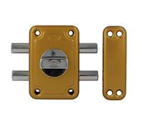 Amig - Serrure à chevauchement avec 2 goupilles de verrouillage et manchette intérieure pour portes en bois Mod. 82 | 96 x 66 mm | Loquet avec cylindre rond pour la sécurité | Acier émaillé doré