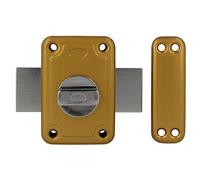 Amig - Serrure à chevauchement avec levier de verrouillage et manchette intérieure pour portes en bois Mod. 80 | 96 x 66 mm | Loquet avec cylindre rond pour la sécurité | Acier émaillé doré