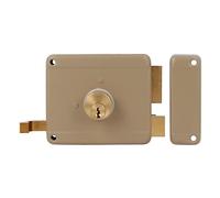 Amig - Serrure à chevauchement droit avec levier de verrouillage, languette et poignée pour portes en bois Mod. 77 | 100 x 85 mm | Loquet avec cylindre à vis rond | Acier beige