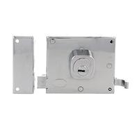 Amig - Serrure à chevauchement gauche avec levier de verrouillage, languette et poignée pour portes en bois Mod. 72 | 100 x 85 mm | Loquet à cylindre rond | Acier chromé brillant