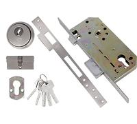 Amig - Serrure à encastrer Mod.200 avec cylindre de sécurité et bouclier + 5 clés | Pour portes en bois d'entrée, avec poignée réversible | Pour poignées à carreaux de 8 mm | Acier chromé