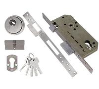 Amig - Serrure à encastrer Mod.200 avec cylindre de sécurité et bouclier + 5 clés | Pour portes en bois d'entrée, avec poignée réversible | Pour poignées de 8 mm | Acier inoxydable