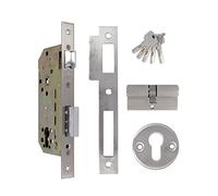 Amig - Serrure à encastrer Mod.340 avec Cylindre de sécurité et Serrure + 5 clés | pour Portes en Bois d'entrée | Poignée réversible | pour poignées de 8 mm | Acier Inoxydable