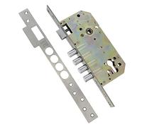 Amig - Serrure à mortaise avec boulets pour portes en bois Mod. 100 | 50/85 mm | Avec cylindre et bouclier de sécurité | Poignée réversible | Acier inoxydable mat