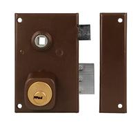 Amig - Serrure de suralimentation droite avec levier de fermeture, langue et carré pour portes en bois Mod. 75N | 72 x 112 mm | Cylindre rond de sécurité | Acier marron