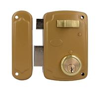 Amig - Verrou de sécurité Gauche avec levier de fermeture, languette et poignée pour portes en bois Mod. 75U 76 x 120 mm Cylindre rond de sécurité en acier doré