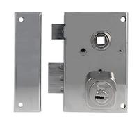 Amig - Serrure de suralimentation gauche avec levier de fermeture, languette et carré pour portes en bois Mod. 75N | 72 x 112 mm | Cylindre rond de sécurité | Acier argenté