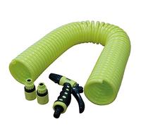 Amig - Tuyau | Type Hélicoïdal En Spirale | 15 m | Comprend 4 Accessoires | Avec Pistolet Pulvérisateur, Adaptateur De Robinet Et 2 Raccords Rapides | Caoutchouc Eva | Vert Pistache