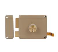 Amig - Verrou de Gauche avec levier de fermeture, languette et poignée de porte en bois Mod. 77 | 100 x 85 mm | Loquet avec cylindre rond en serreta | Acier Beige