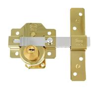 Amig - Verrou de porte en acier avec cylindre de haute sécurité extérieur et intérieur - 90 x 154 mm, cylindre 50 mm - Couleur dorée - Antibumping - Anti-crochetage