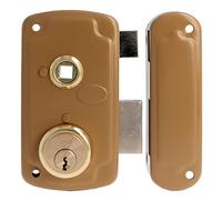 Amig - Verrou de sur-droit avec levier de fermeture, languette et poignée pour porte en bois Mod. 75UN 66 x 120 mm Cylindre rond de sécurité en acier doré