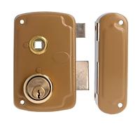 Amig - Verrou de sur-droit avec levier de fermeture et languette pour portes en bois Mod. 75UN 76 x 120 mm Cylindre rond de sécurité en acier doré