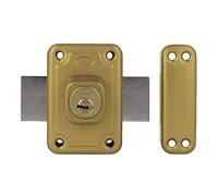 Amig - Verrouillage de suralimentation avec levier de fermeture pour portes en bois Mod. 81 | 96 x 66 mm | Loquet avec cylindre intérieur de sécurité des deux côtés | Acier émaillé Or