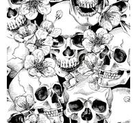 AMIGO Papier Peint Noir et Blanc Sugar Skull Style Gothique - Vinyle Adhésif Pelable avec Motif Floral, pour Chambre à Coucher et murs d'Accentuation 44.5cm x 10m