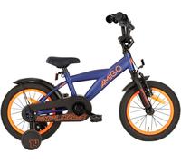 AMIGO Vélos enfants garçons Explorer 14 pouces 21,5 cm garçons frein à rétropédalage bleu/orange