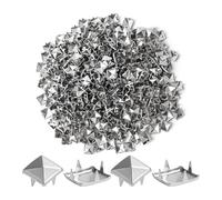 Amigocee 1000 Clous Argentés de 10 mm pour Vêtements, Pointes Carrées à Quatre Mâchoires pour Travaux Manuels, Clous Métalliques Punk pour Veste en Cuir