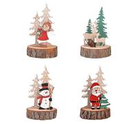 Amigocee 4 PCS Ornement de Noël Décoration de Table en Bois comme Indiqué Ornements de Salon en Bois Arbre de Noël Père Noël Type Ange des Neiges Ornements pour