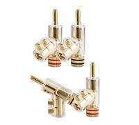 Amigocee 4 PièCes Fiches Bananes Connecteurs Banane CoudéS à 45 DegréS Connecteurs de Verrouillage à Vis pour RéCepteur AV, Amplificateur, Haut-Parleur Or