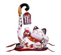 Amigocee 8,6 Pouces en CéRamique Maneki Porte-Monnaie Chat Chanceux Tirelire Japonais Longue Queue Chat de Fortune Feng Shui DéCor à, A
