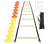 Amigocee Ensemble D'EntraîNement D'Agilité de Vitesse de Sport 12 CôNes de Disque 4 Enjeux en Acier et éChelle D'Agilité pour la Piste de Rugby de Basket-Ball de Football