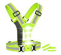 Amigocee Gilet de Course à LED, Gilet de SéCurité RéFléChissant à LED Haute Visibilité avec 2 Bandes RéFléChissantes pour Le Cyclisme, Le Jogging, la Course à Pied