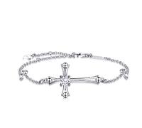 AMIGUO Femmes Croix Bracelet Bijoux Religieux De Bonne Foi Classique Cadeau De Baptême Pour Les Filles Des Femmes (Un bracelet croix zircone cubique)