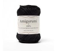 Amigurumi by Tricot Café - Pelote de fil pur coton pour poupées et marionnettes au crochet, sacs au crochet et vêtements légers - Aiguilles/Crochet 3,00/4,00 - Noir 196-1 pièce