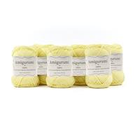 Amigurumi by Tricot Café - Pelote de fil pur coton pour poupées et marionnettes au crochet, sacs au crochet et vêtements légers - Aiguilles/Crochet 3,00/4,00 - Jaune bébé 161-6 pièces