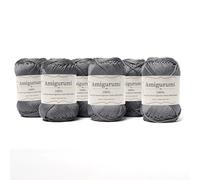 Amigurumi by Tricot Café - Pelotes de fil pur coton pour poupées et marionnettes au crochet, sacs au crochet et vêtements légers - Aiguilles/Crochet 3,00/4,00 - Gris foncé 302-6 pièces