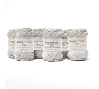 Amigurumi by Tricot Café - Pelotes de fil pur coton pour poupées et marionnettes au crochet, sacs au crochet et vêtements légers - Aiguilles/Crochet 3,00/4,00 - Gris perle 290-6 pièces