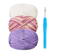 Amigurumi Lot de 3 pelotes de laine en coton épais pour crochet, 3 x 50 g, avec crochet de 4 mm, kit de démarrage facile à crochet (violet)