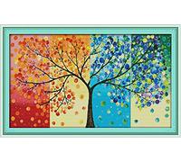 Amiiba Kit de broderie au point de croix estampé, arbre quatre saisons, arbre de vie DIY 11 carats, 80,8 x 51,8 cm (Arbre)