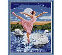Amiiba Kit de broderie au point de croix estampé, ballerine, lune étoilée, lac des cygnes - 11 carats - 41,9 x 49,8 cm - Danseuse