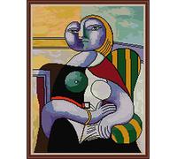 Amiiba Kit de broderie au point de croix estampé La femme lisant DIY 11CT 47 x 60 cm (Picasso)