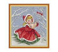 Amiiba Kit de broderie au point de croix estampé, motif fille de Noël 11 carats, 34,8 x 37,8 cm (fille)