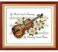 Amiiba Kit de broderie au point de croix estampillé Citations : Music There is Harmony, Harmony There is Peace DIY 11 ct 31,8 x 23,9 cm (Violon)