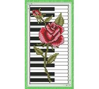 Amiiba Kit de broderie au point de croix estampillé, clés de piano à faire soi-même, 11 carats, 16,8 x 26,9 cm (rouge)