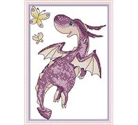 Amiiba Kit de broderie au point de croix estampillé - Motif dragon volant rose - 11 carats - 26,9 x 40,9 cm (dragon)